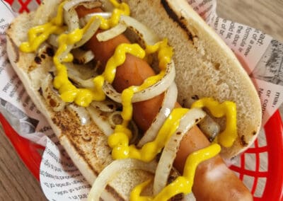 Hotdog hot food at Mellowes Adventure centre for kids Meath Ireland Summer 2024